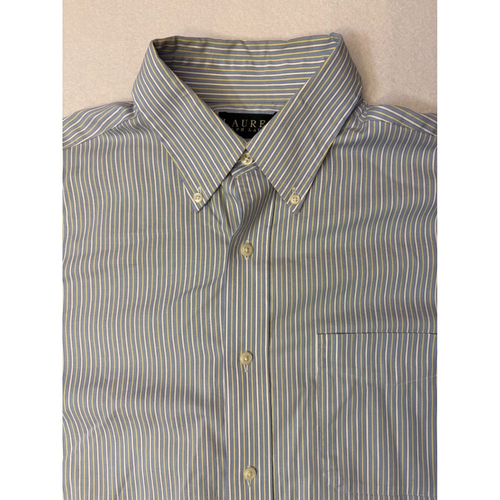 Lauren Ralph Lauren Mens Non Iron Blue Striped Button Down Shirt 16.5 34/35